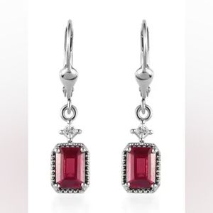 Tanzanian Wine Garnet and White Topaz Dangle Earrings Platinum Over Ster…